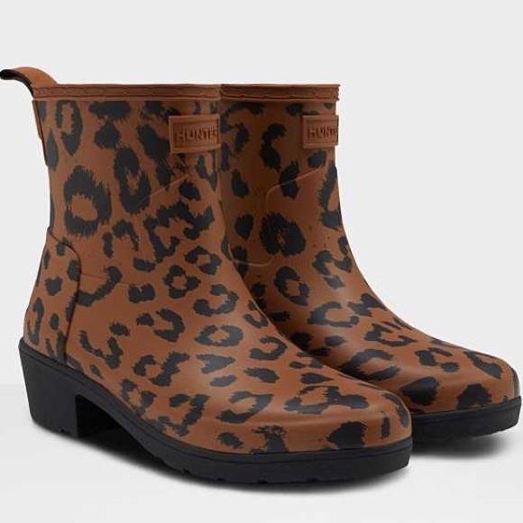 Hunter Original Leopard Print Refined Low Heel Wellies - Picture 3 of 16
